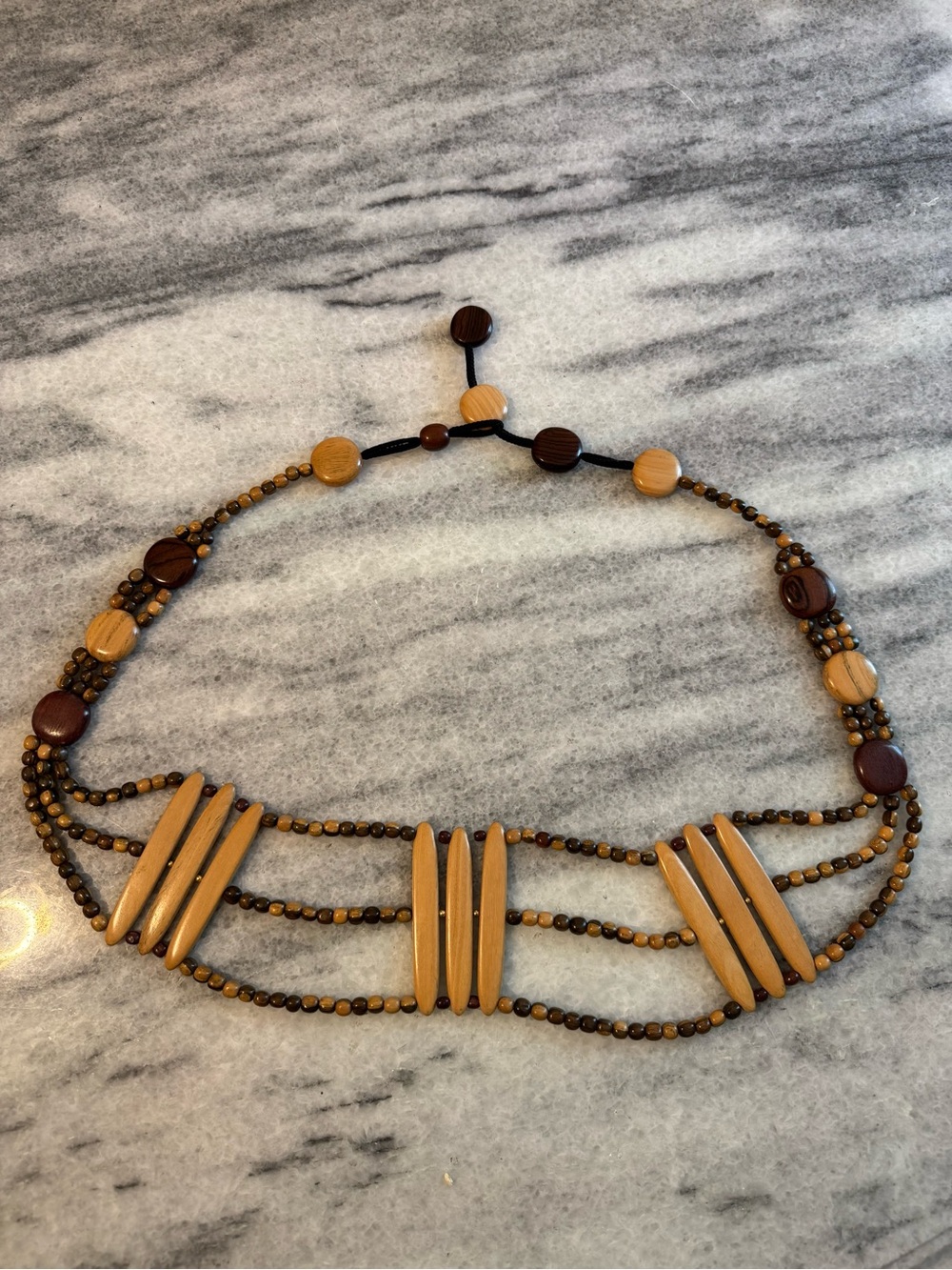 Handcrafted Wood Beaded Multi-Strand Belt - Brown
